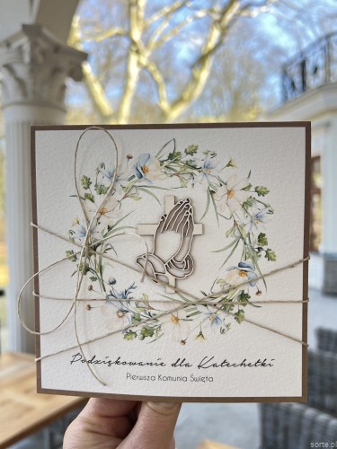 Kartka na podziękowanie dla katechetki z okazji pierwszej komunii