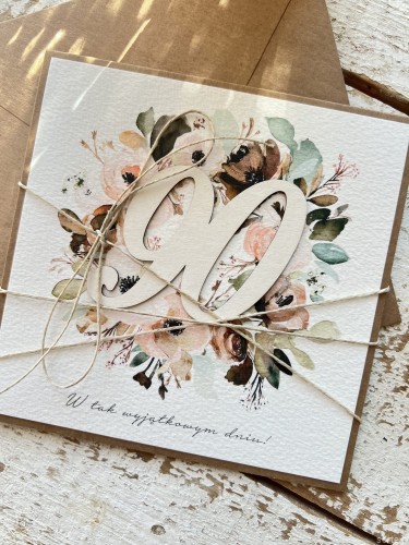 Wyjątkowa ręcznie robiona kartka życzenia na 90 urodziny, dziewięćdziesiątka - pomysł na prezent - najpiękniejsze życzenia od serca