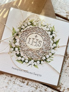 Kartka na komunię ręcznie robiona - Pierwsza Komunia Święta piękne życzenia