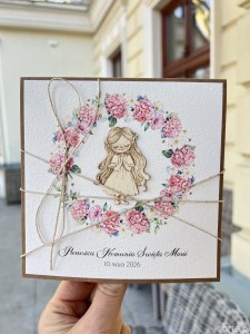 Kartka komunijna ręcznie robiona z imieniem od matki chrzestnej, ojca chrzestnego, babci, dziadka - pamiątka komunii - prezent na komunię od rodziców - przepiękne życzenia komunijne od serca