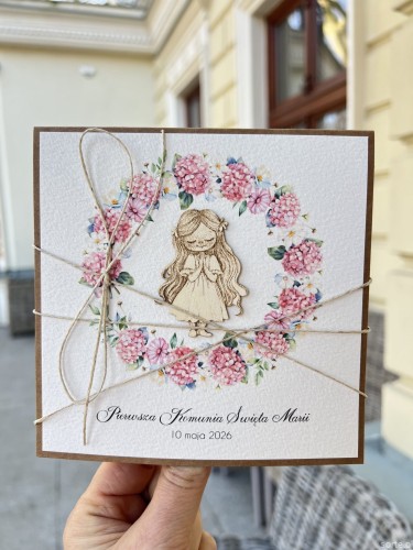 Kartka komunijna ręcznie robiona z imieniem od matki chrzestnej, ojca chrzestnego, babci, dziadka - pamiątka komunii - prezent na komunię od rodziców - przepiękne życzenia komunijne od serca