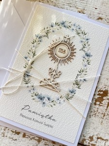 Kartka komunijna ręcznie robiona - pamiątka komunijna - pomysł na prezent na komunię i  najpiękniejsze życzenia 