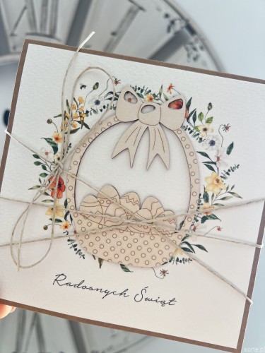 Ręcznie robiona kartka świąteczna wielkanocna na Wielkanoc koszyk wielkanocny