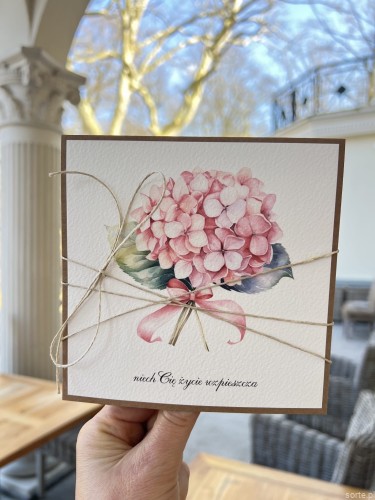 Kartka ręcznie robiona z hortensją - hortensja