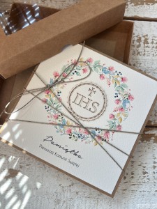 Kartka na komunię ręcznie robiona - Pamiątka Komunii - Pierwsza Komunia Święta piękne życzenia w pudełku