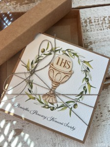 Kartka na komunię ręcznie robiona - Pamiątka Komunii - Pierwsza Komunia Święta piękne życzenia w pudełku