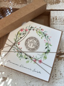 Kartka na komunię ręcznie robiona - Pamiątka Komunii - Pierwsza Komunia Święta piękne życzenia w pudełku