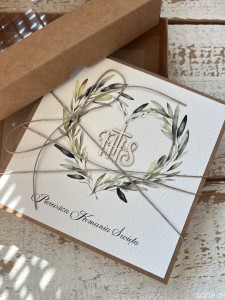 Kartka na komunię ręcznie robiona - Pamiątka Komunii - Pierwsza Komunia Święta piękne życzenia w pudełku