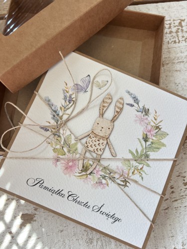 Pamiątka Chrztu - kartka na chrzest ręcznie robiona z gotowymi życzeniami w pudełku