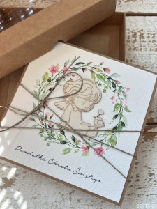 Pamiątka Chrztu - kartka na chrzest ręcznie robiona z gotowymi życzeniami w pudełku