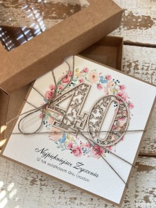 Ręcznie robiona kartka na 40 urodziny w pudełku, czterdziestka prezent