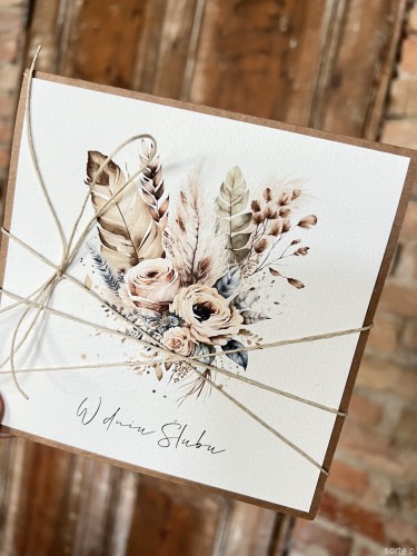 Wyjątkowa Kartka ślubna boho, życzenia na ślub Młodej Parze, idealny dodatek do prezentu ślubnego - bilet