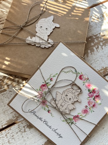 Pamiątka Chrztu - kartka na chrzest ręcznie robiona z gotowymi życzeniami w pudełku