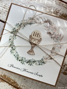 Ręcznie robiona kartka komunijna, na komunię - pamiątka komunijna - Pierwsza Komunia Święta piękne życzenia