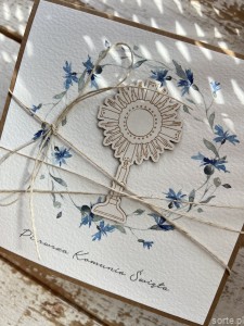 Ręcznie robiona kartka komunijna, na komunię - pamiątka komunijna - Pierwsza Komunia Święta piękne życzenia