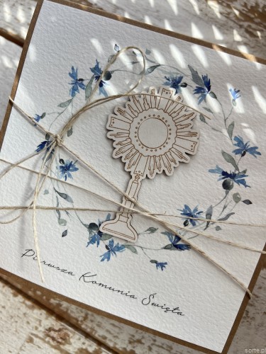 Ręcznie robiona kartka komunijna, na komunię - pamiątka komunijna - Pierwsza Komunia Święta piękne życzenia