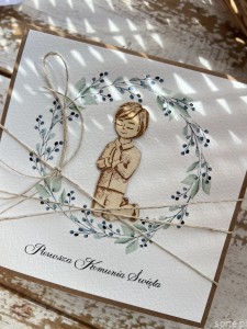 Ręcznie robiona kartka komunijna, na komunię - pamiątka komunijna - Pierwsza Komunia Święta piękne życzenia