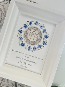 Pamiątka komunii w ramce - ramka, obrazek z personalizacją i życzeniami na komunię