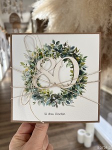 Wyjątkowa ręcznie robiona kartka życzenia na 80 urodziny, osiemdziesiątka - pomysł na prezent na osiemdziesiątkę 