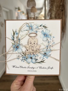 Personalizowany prezent - wyjątkowa ręcznie robiona kartka na chrzest i urodziny/roczek jednocześnie + najpiękniejsze życzenia