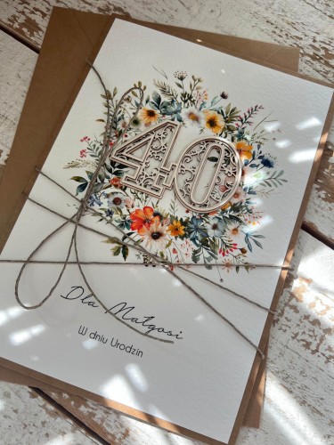 Wyjątkowa personalizowana kartka ręcznie robiona na 40 urodziny, pomysł na prezent na pięćdziesiątkę z personalizacją dla kobiety + personalizowane najpiękniejsze życzenia prosto z serca urodzinowe duża A5