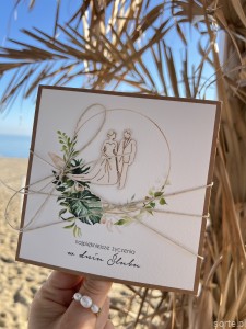 Oryginalna kartka ślubna Młoda Para w wianku monstera