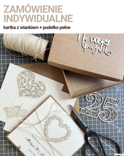 Zamówienie Indywidualne - Personalizowana kartka z wiankiem i tekturką w pudełku pełnym