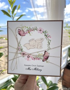 Wyjątkowa personalizowana kartka na chrzest dla dziewczynki - pomysł na prezent na chrzciny - pamiątka chrztu ręcznie robiona od matki chrzestnej, ojca chrzestnego + najpiękniejsze życzenia