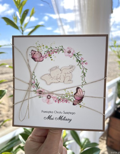 Wyjątkowa personalizowana kartka na chrzest dla dziewczynki - pomysł na prezent na chrzciny - pamiątka chrztu ręcznie robiona od matki chrzestnej, ojca chrzestnego + najpiękniejsze życzenia