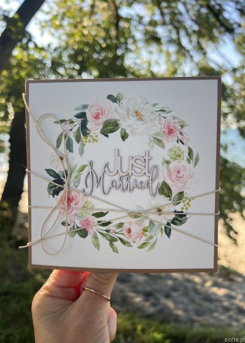 Kartka ślubna ręcznie robiona boho wedding card Just Married