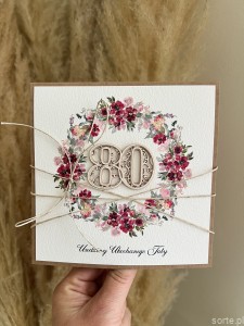 Wyjątkowa ręcznie robiona kartka życzenia na 80 urodziny, osiemdziesiątka - pomysł na prezent na osiemdziesiątkę z personalizacją