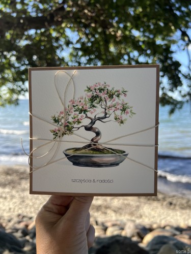 Kartka ręcznie robiona - urodzinowa w dniu urodzin bonsai