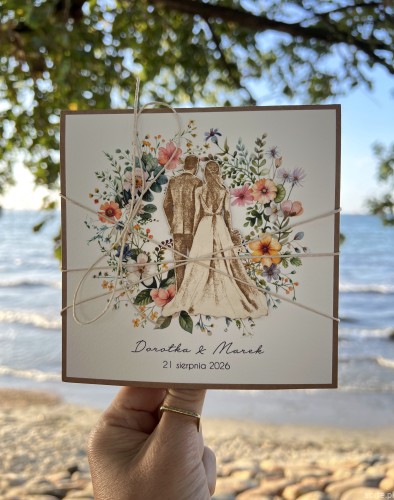 Personalizowany prezent - wyjątkowa kartka ślubna ręcznie robiona w stylu boho na ślub pomysł prezent ślubny z personalizacją + personalizowane najpiękniejsze życzenia ślubne