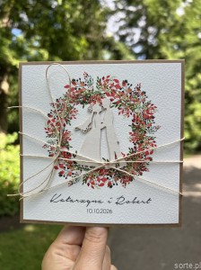 Rustykalna kartka ślubna ręcznie robiona w kopercie
