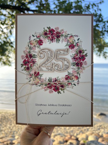 Ręcznie robiona kartka na 25 jubileusz firmy A5 z personalizacją życzenia