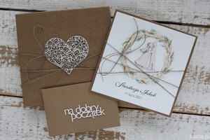 Rustykalna kartka ślubna ręcznie robiona z personalizacją i życzeniami - wianek boho eukaliptus 