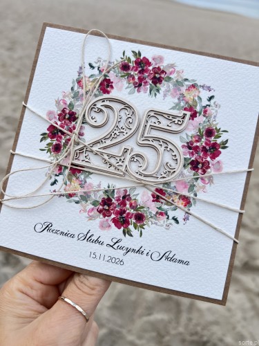 Personalizowana kartka ręcznie robiona z okazji 25 rocznicy ślubu + najpiękniejsze życzenia na rocznicę ślubu