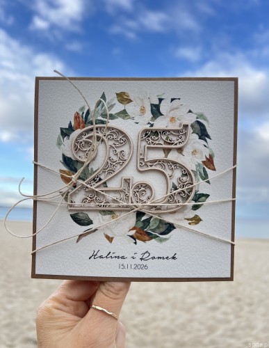 Personalizowana kartka ręcznie robiona z okazji 25 rocznicy ślubu + najpiękniejsze życzenia na rocznicę ślubu