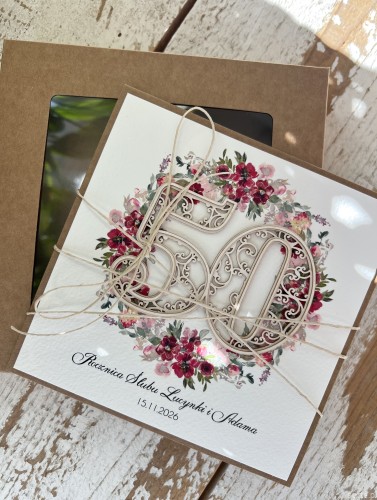 Personalizowana kartka ręcznie robiona - prezent z okazji 50 rocznicy ślubu z personalizacją + najpiękniejsze życzenia na rocznicę ślubu, złote gody, 50 rocznica ślubu