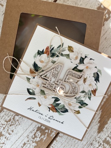 Personalizowana kartka ręcznie robiona - prezent z okazji 45 rocznicy ślubu z personalizacją + najpiękniejsze życzenia na rocznicę ślubu, rocznica ślubu