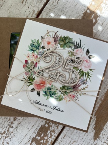 Personalizowana kartka ręcznie robiona - prezent z okazji rocznicy ślubu z personalizacją + najpiękniejsze życzenia na rocznicę ślubu, 25 rocznica ślubu