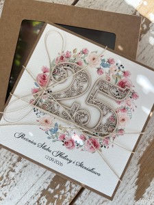 Personalizowana kartka ręcznie robiona - prezent z okazji rocznicy ślubu z personalizacją + najpiękniejsze życzenia na rocznicę ślubu, 25 rocznica ślubu