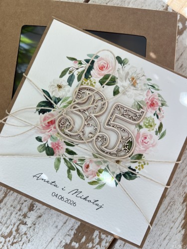 Personalizowana kartka ręcznie robiona - prezent z okazji rocznicy ślubu z personalizacją + najpiękniejsze życzenia na rocznicę ślubu, 35 rocznica ślubu