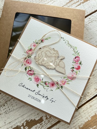 Personalizowana pamiątka chrztu - Ręcznie robiona kartka na chrzest - w pudełku z kopertą i z personalizacją