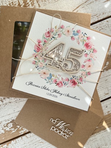 Personalizowana kartka ręcznie robiona z okazji 45 rocznicy ślubu z personalizacją + najpiękniejsze życzenia na rocznicę ślubu
