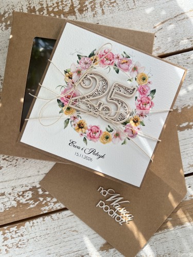 Personalizowana kartka ręcznie robiona z okazji 25 rocznicy ślubu z personalizacją + najpiękniejsze życzenia na rocznicę ślubu