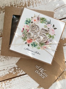 Personalizowana kartka ręcznie robiona z okazji 35 rocznicy ślubu z personalizacją + najpiękniejsze życzenia na rocznicę ślubu