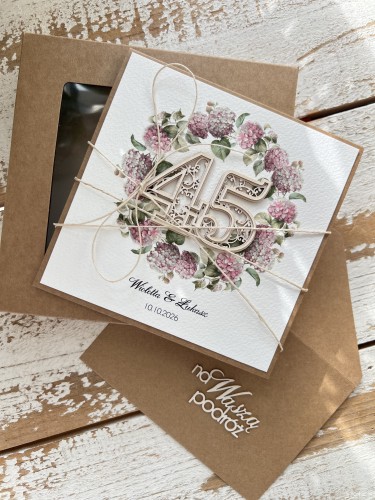 Personalizowana kartka ręcznie robiona z okazji 45 rocznicy ślubu z personalizacją + najpiękniejsze życzenia na rocznicę ślubu