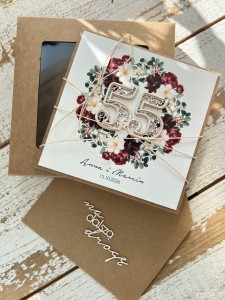 Personalizowana kartka ręcznie robiona z okazji 55 rocznicy ślubu z personalizacją + najpiękniejsze życzenia na rocznicę ślubu