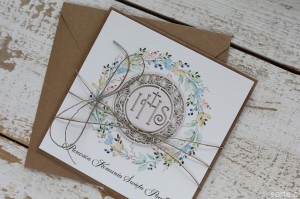 Ręcznie robiona kartka na komunię od matki chrzestnej dla chłopca